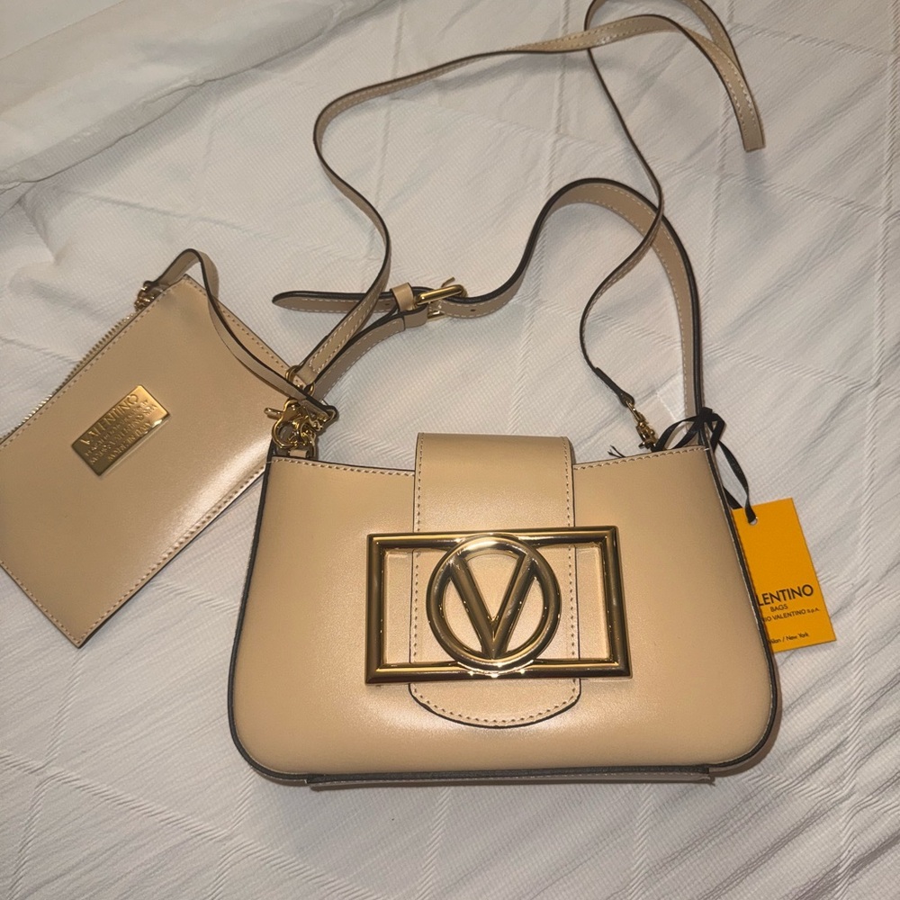 Valentino Beige Crossbody Bag with Gold Accent